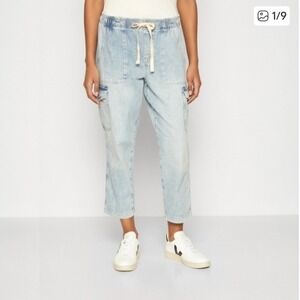 GAP EASY Jeans CARGO Straight Leg Light Wash Womens XL Cropped 100% Cotton‎